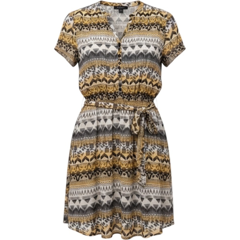 Robert Louis Short-Sleeve Tie-Waist Dress Women's Dress Geometric Boho Button Up